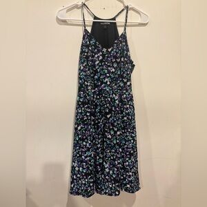 Express Black Floral Dress with Blue and Purple Accents